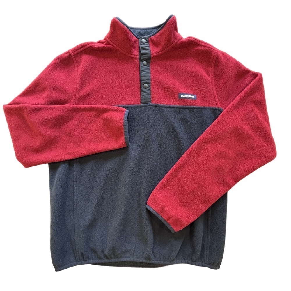 Lands' End men's blue and red 1/4 snap closure polar fleece pullover size M